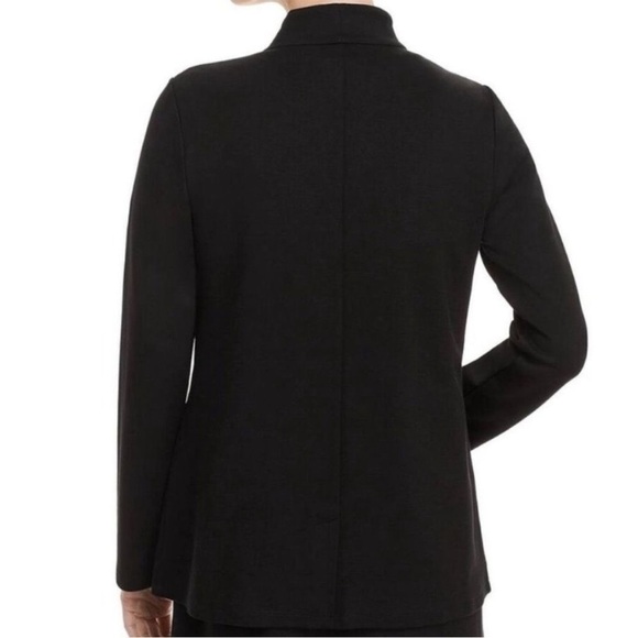 Eileen Fisher Stand Collar One Button Tencel Blazer Jacket Black Classic Minimal - Picture 4 of 11